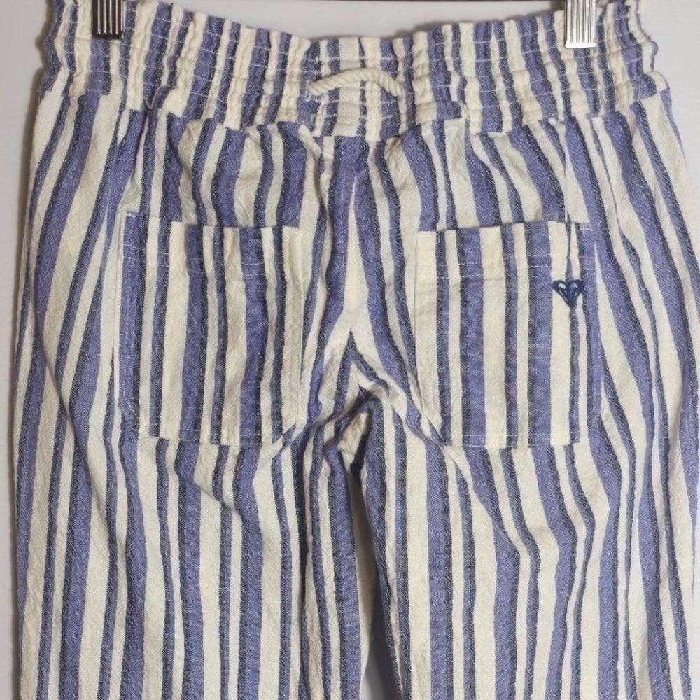 Roxy Oceanside Beach Pants Womens XS Blue White Striped Flared Leg Low Rise - Picture 5 of 12